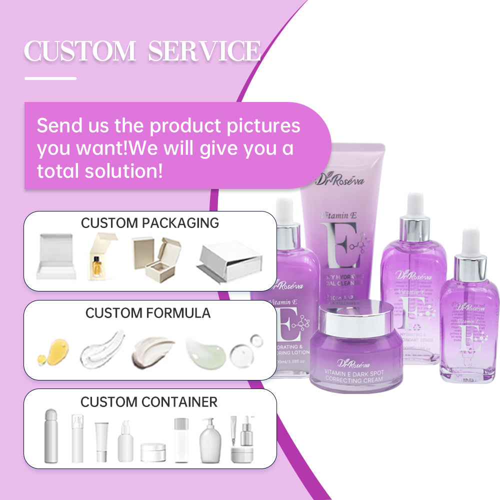 DR.ROSEVA 5Pcs Private Label Skincare Set Anti-Acne Dark Spot Remover Face Toner Cream Whitening Vitamin E Skin Care Sets